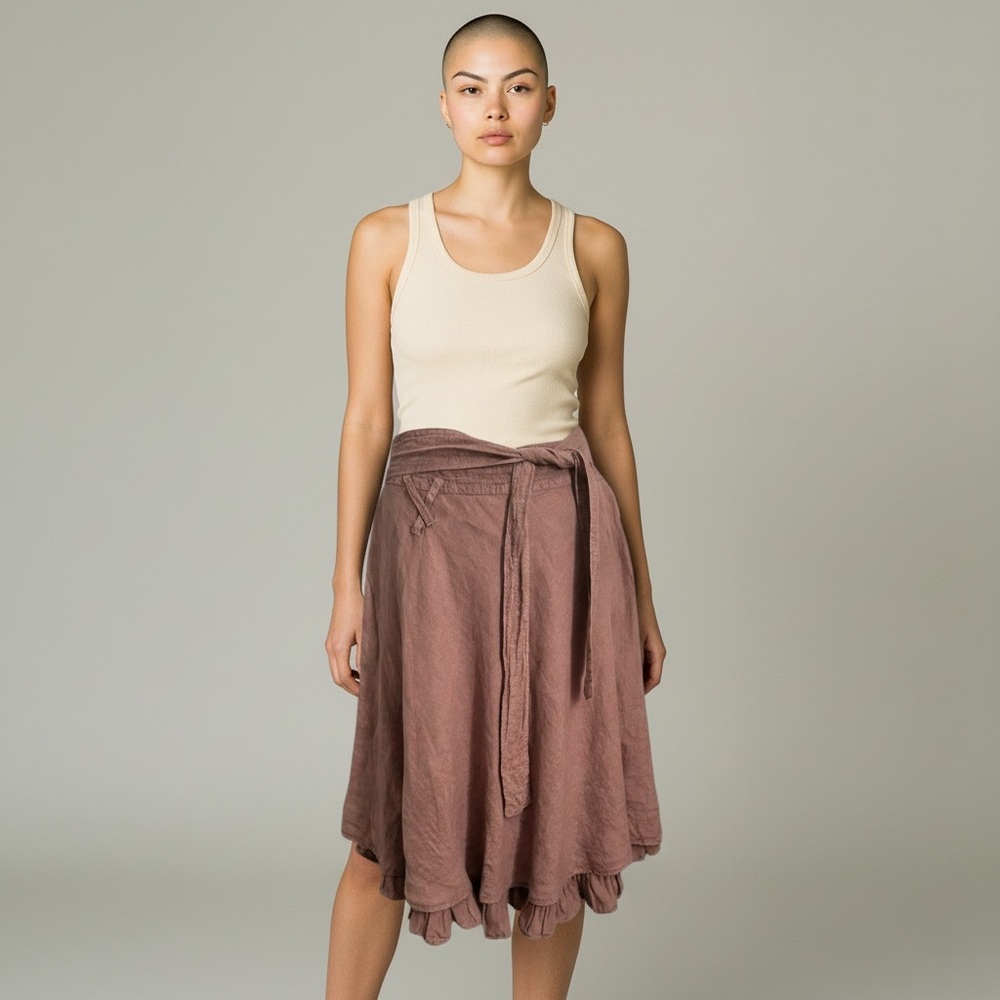 Miu Miu Linen Tie Waist Layered Skirt